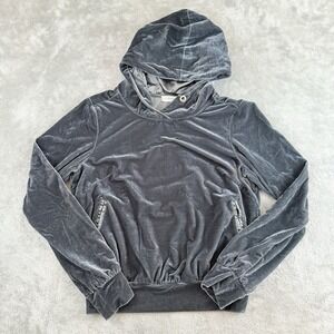 Bobbi Rocco Sweatshirt Womens Small Gray Velour Hooded Sequin Tiger Y2K Pullover